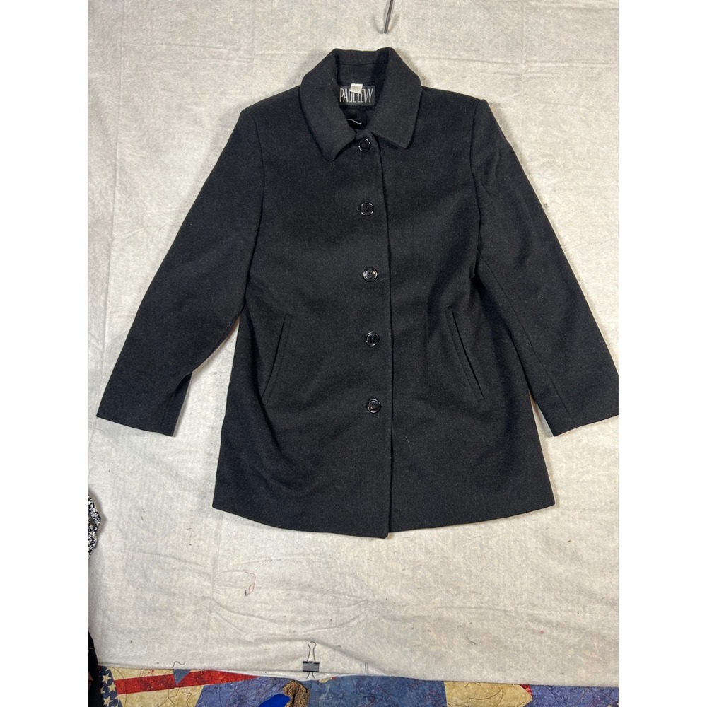 Paul Levy Womens Black Wool Collared Button Front Coat Size 12 Petite‎